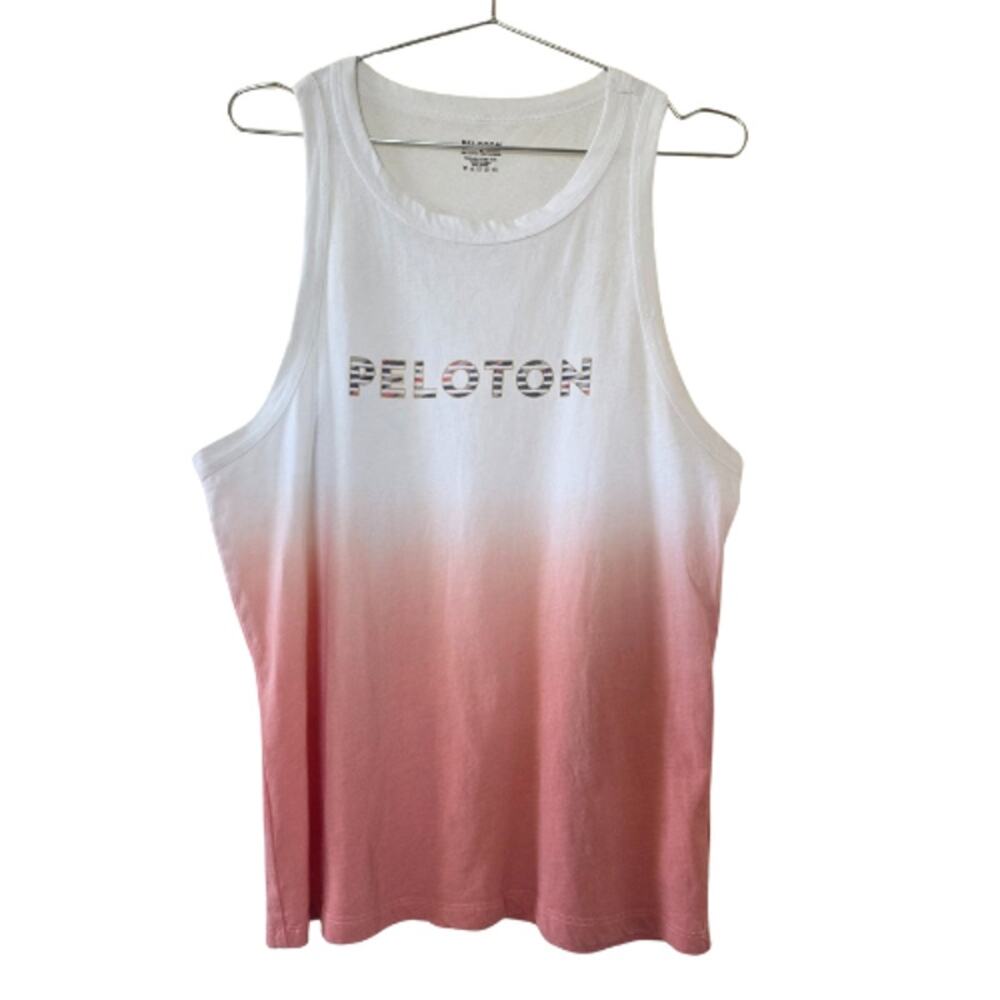 Peloton Ombre Peach White Tank Top Womens Size M Activewear Sleeveless Logo